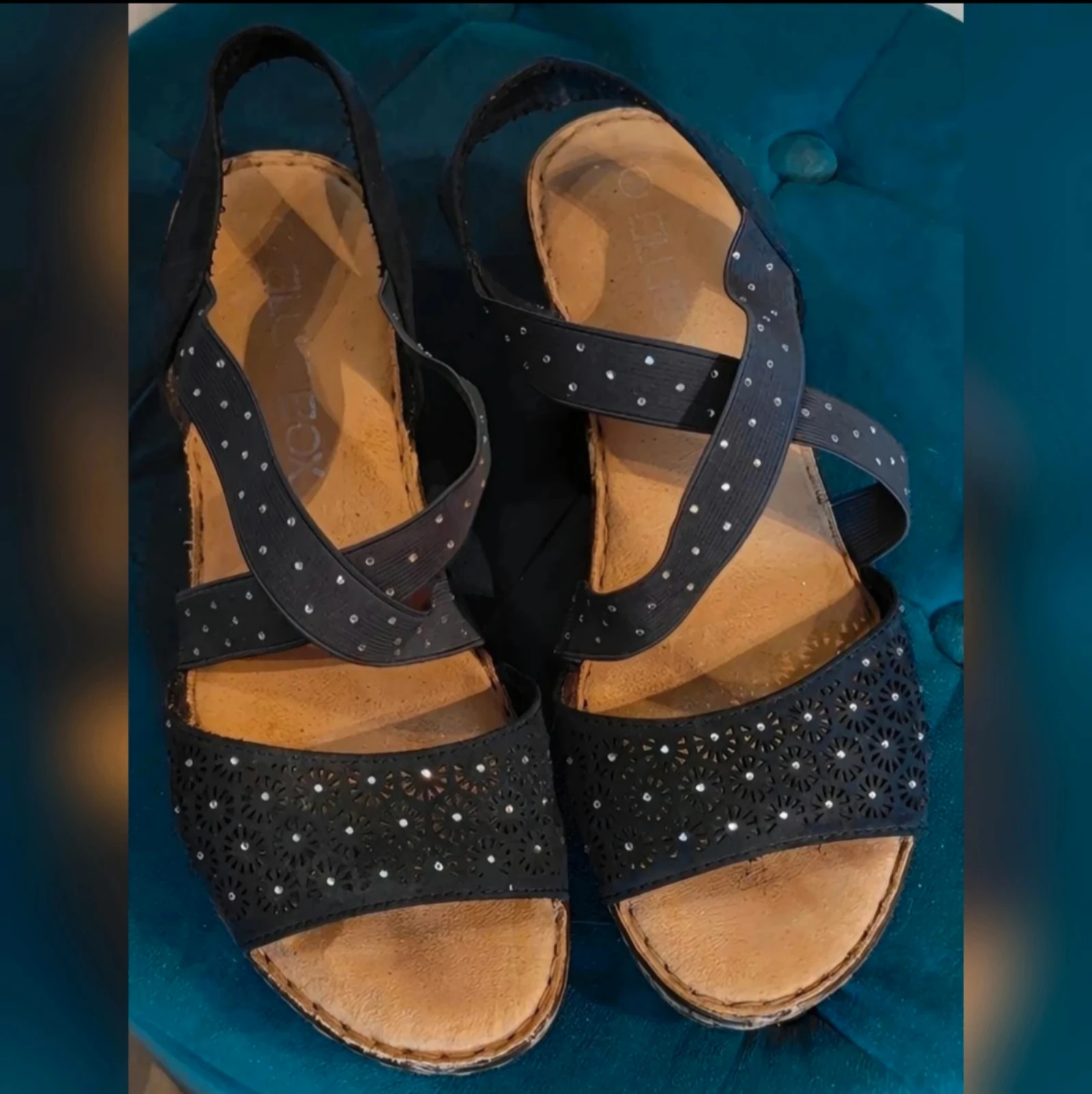 Comfortable dark blue wedge sandals Blue Box size 39 – photo 4